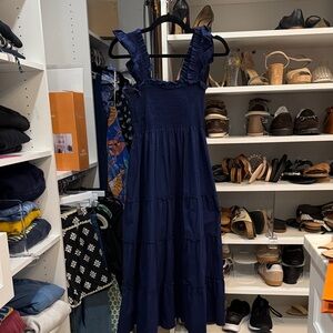 Hill house navy Blue Ruffled Maxi Dress